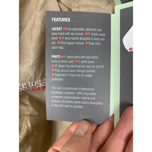 Frogg Toggs Outerwear Pro Action Regular Suit Khaki Small  PA102-04 - Picture 5 of 10